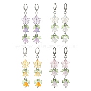 Flower of Life Glass & Acrylic Dangle Leverback Earrings, Tassel Earrings, Mixed Color, 70x15x11mm(EJEW-JE05558)