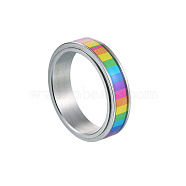 Rainbow Color Pride Flag Enamel Rectangle Rotating Ring, Stainless Steel Fidge Spinner Ring for Stress Anxiety Relief, Stainless Steel Color, US Size 11(20.6mm)(RABO-PW0001-038G)