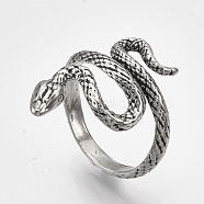 Alloy Cuff Finger Rings, Snake, Antique Silver, Size 8, 18mm(X-RJEW-S038-192B)