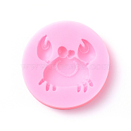 Food Grade Silicone Molds, Fondant Molds, For DIY Cake Decoration, Chocolate, Candy, UV Resin & Epoxy Resin Jewelry Making, Flat Round with Crab, Pink, 68x10mm(DIY-P004-07)