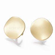 Smooth Surface Alloy Stud Earring Findings, with Loop and Steel Pin, Wavy, Flat Round, Matte Gold Color, 12mm, Hole: 3mm, Pin: 0.7mm(X-PALLOY-T064-43MG)