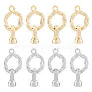 8 Sets 2 Colors Brass Fold Over Clasps, Textured Ring, Jewelry Making Findings, Platinum & Golden, Ring: 18x13x2mm, Hole: 1.8mm, Clasp: 12.5x7.5x5.5mm, Inner Diameter: 3.5mm, 4 Sets/color(KK-DC0003-20)