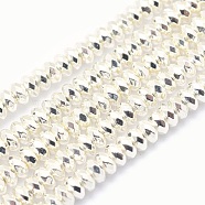 Electroplate Non-magnetic Synthetic Hematite Beads Strands, Grade AA, Long-Lasting Plated, Faceted, Rondelle, Silver Plated, 6x3mm, Hole: 1mm, about 142pcs/strand, 15.7 inch(40cm)(G-L485-06D-S)