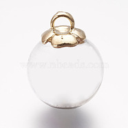 Glass Ball Pendants, with Alloy Finding, Golden, 23.5x18mm, Hole: 3.5x4mm(GLAA-E403-03)