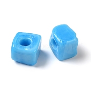 Handmade Lampwork Beads, Cube, Dodger Blue, 8.5~10x8.5~10.5x8~10.5mm, Hole: 4mm(LAMP-B025-01A-06)