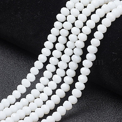 Opaque Solid Color Glass Beads Strands, Faceted, Rondelle, White, 2.3~2.7x1.5mm, Hole: 0.4mm, about 150~160pcs/strand, 11.42~12.2 inch(29~31cm)(EGLA-A034-P1mm-D01)