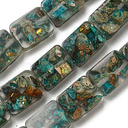 Dyed Natural Imperial Jasper with Resin Beads Strands, Rectangle, Dark Cyan, 16x12x6mm, Hole: 1.2mm, about 11pcs/strand, 7.09 inch(18cm)(G-G083-F01-01)