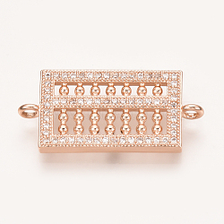 Brass Micro Pave Cubic Zirconia Links, Abacus, Clear, Rose Gold, 26x12.5x2mm, Hole: 1.5mm(ZIRC-T004-31RG)