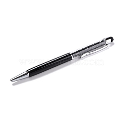 Silicone & Plastic Touch Screen Pen, Aluminum Ball Pen, with Transparent Resin Diamond Shape Beads, Black, 146x13x10mm(AJEW-B012-01D)