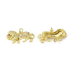 Brass Micro Pave Cubic Zirconia Charms, with Jump Ring, Lion Charm, Golden, 13x27x4mm, Hole: 3mm(KK-E068-VB302)