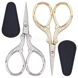 2Pcs Stainless Steel Sewing Scissors, for Embroidery, Sewing, and 2Pcs PVC Protective Scissors Cover, Mixed Color, Scissors: 90~92x47x5mm(TOOL-SC0001-26)