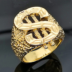 Dollar Sign Zinc Alloy Finger Rings for Men, Real 18K Gold Plated, US Size 11(20.6mm)(FS-WG78023-05)