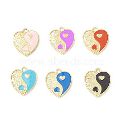 Alloy Enamel Pendants, Heart with Yin Yang Charm, Golden, Mixed Color, 17x15x1.6mm, Hole: 1.8mm(ENAM-G212-05G)