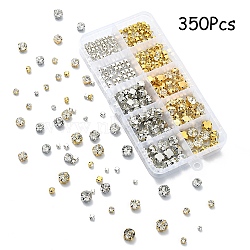 340Pcs 10 Styles Sew on Rhinestone, Glass Rhinestone, Montee Beads, with Brass Prong Settings, Garments Accessories, Flat Round, Mixed Color, 3.2~8x2.5~6mm, Hole: 0.5~1mm(KK-YW0002-36)