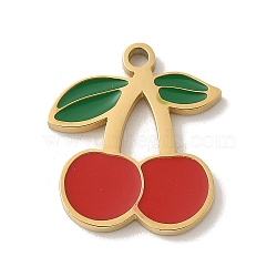 304 Stainless Steel Enamel Charms, Golden, Fruit Charm, Cherry, 14.5x13x1.5mm, Hole: 1.4mm(STAS-I322-84B-G)