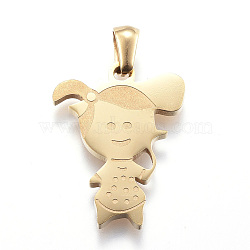 Ion Plating(IP) 304 Stainless Steel Pendants, Girl, Golden, 24.5x18.5x2mm, Hole: 3x6mm(STAS-K162-026G)