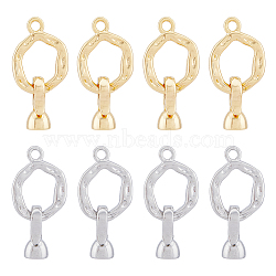 DICOSMETIC 8 Sets 2 Colors Brass Fold Over Clasps, Textured Ring, Jewelry Making Findings, Platinum & Golden, Ring: 18x13x2mm, Hole: 1.8mm, Clasp: 12.5x7.5x5.5mm, Inner Diameter: 3.5mm, 4 Sets/color(KK-DC0003-20)