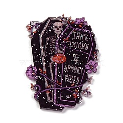 Halloween Theme Opaque Acrylic Pendants, Skull, 44x31x1.5mm, Hole: 1.5mm(OACR-M019-01E)