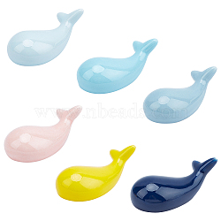 6Pcs 6 Colors Porcelain Chopstick Rest, Dolphin Shaped, Yellow, 72x34x21mm, Hole: 12mm(DJEW-NB0001-04)