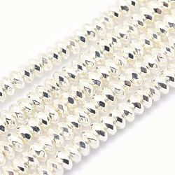 Electroplate Non-magnetic Synthetic Hematite Beads Strands, Grade AA, Long-Lasting Plated, Faceted, Rondelle, Silver Plated, 6x3mm, Hole: 1mm, about 132pcs/strand, 15.7 inch(40cm)(G-L485-06D-S)