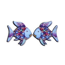 Printed  Acrylic Pendants, Fish Pattern, 42x40.5x2.5mm, Hole: 1.6mm(SACR-G030-05C)