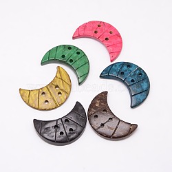 Ethnic Garment Accessories Wood Findings 4-Hole Coconut Sewing Buttons, Dyed, Crescent Moon, Mixed Color, 32~35x21~25x2~5mm, Hole: 2~3mm(BUTT-O002-A)