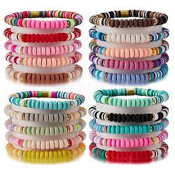 20Pcs 20 Colors Handmade Polymer Clay Heishi Surfer Stretch Bracelets Set with Synthetic Hematite, Preppy Bracelets for Women, Mixed Color, Inner Diameter: 2-1/8 inch(5.5cm), 1pc/color(BJEW-SW00044)