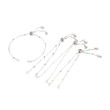 Adjustable Stainless Steel Slider Bracelets, Bolo Bracelets Making, with Enamel, Stainless Steel Color, Mixed Color, 9-1/8 inch(23cm)