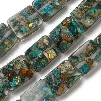 Dyed Natural Imperial Jasper with Resin Beads Strands, Rectangle, Dark Cyan, 16x12x6mm, Hole: 1.2mm, about 11pcs/strand, 7.09 inch(18cm)