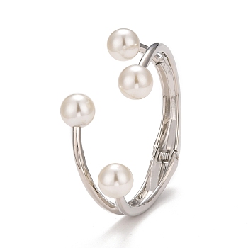 Alloy Wire Wrap with Plastic Pearl Cuff Bangle, Wide Hinged Open  Bangle for Women, Platinum, Inner Diameter: 1-7/8x2-1/2 inch(4.62x6.2cm)  