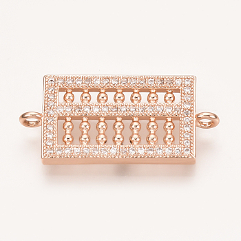 Brass Micro Pave Cubic Zirconia Links, Abacus, Clear, Rose Gold, 26x12.5x2mm, Hole: 1.5mm