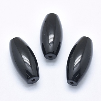 Natural Obsidian Beads, Half Drilled, Rice, 42.5~44x19~20mm, Hole: 3mm