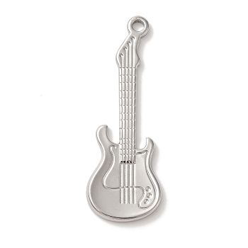 304 Stainless Steel Pendants, Guitar Charm, Stainless Steel Color, 41.5x14.5x1.5mm, Hole: 2mm