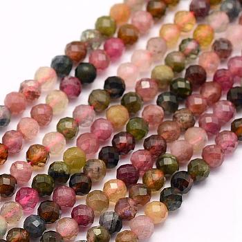 Natural Tourmaline Beads Strands, Faceted, Round, 4mm, Hole: 0.5mm, about 96pcs/strand, 15.5 inch(39.5cm)