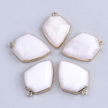 Electroplate Natural White Jade Pendants, with Iron Findings, Arrows, Golden, 30~31x22.5x6~7mm, Hole: 1.8mm