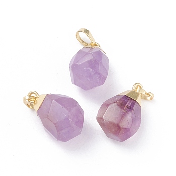 Natural Amethyst Pendants, with Brass Bails, Faceted, Teardrop, Golden, 19~21x12~14x11~15mm, Hole: 5x3mm