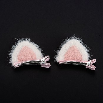 Alloy Alligator Hair Clips, with Cotton, Hair Barrettes for Girls, Cat Ear, Pink, 37x49x12mm