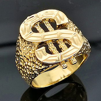Dollar Sign Zinc Alloy Finger Rings for Men, Real 18K Gold Plated, US Size 11(20.6mm)