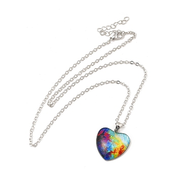 Glass Heart with Cloud Pendant Necklace, Platinum Alloy Jewelry for Women, Colorful, 20.24 inch(51.4cm)