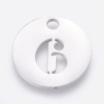 304 Stainless Steel Pendants, Cut-Out, Hollow, Flat Round with Number, Stainless Steel Color, Num.6, 19x1.5mm, Hole: 2.5mm