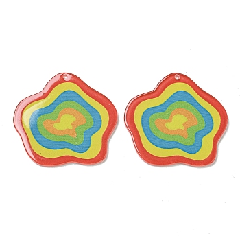 Opaque Acrylic Pendants, Flower, Colorful, 37x40x2mm, Hole: 1.6mm