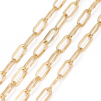 3.28 Feet Soldered Brass Paperclip Chains, Flat Oval, Drawn Elongated Cable Chains, Long-Lasting Plated, Real 18K Gold Plated, 6x2x0.5mm