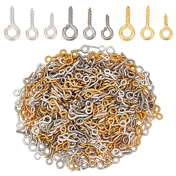 1800Pcs 9 Styles Iron Screw Eye Pin Peg Bails, For Half Drilled Beads, Mixed Color, 8~10x4~5x1~1.2mm, Hole: 2~2.8mm, 200pcs/style