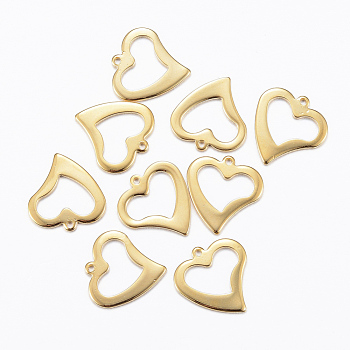 201 Stainless Steel Open Heart Charms, Cut-Out, Hollow, Golden, 15.5x15x1mm, Hole: 1mm