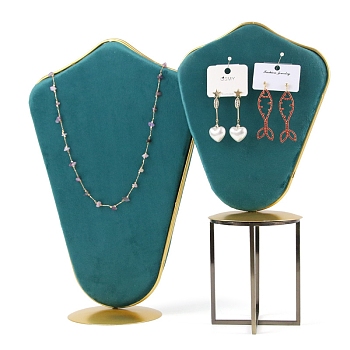 Velvet Bust Jewelry Display Rack, Jewelry Stand, For Hanging Necklaces Earrings Bracelets, with Metal Base, Teal, 11x21.5x32cm