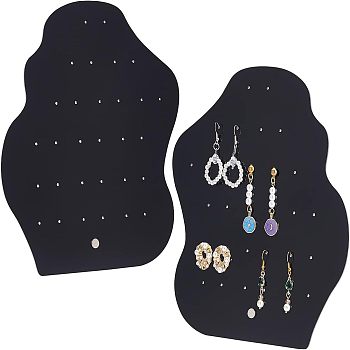 Acrylic Earring Display Stands, with Platinum Tone Iron Findings, Polygon, Black, 19.2x7x20.8cm, Hole: 2~4.5mm