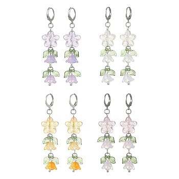 Flower of Life Glass & Acrylic Dangle Leverback Earrings, Tassel Earrings, Mixed Color, 70x15x11mm
