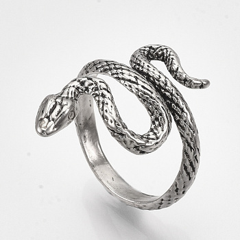 Alloy Cuff Finger Rings, Snake, Antique Silver, Size 8, 18mm