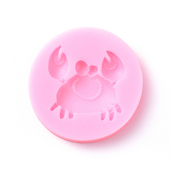 Food Grade Silicone Molds, Fondant Molds, For DIY Cake Decoration, Chocolate, Candy, UV Resin & Epoxy Resin Jewelry Making, Flat Round with Crab, Pink, 68x10mm