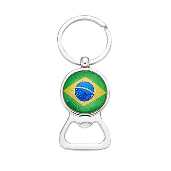 Alloy Keychain, Bottle Opener/Can Opener with Flag Pattern, Colorful, 81~82mm